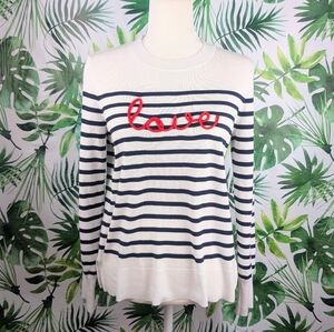 Marled Red Love Striped Sweater (Size: Medium) 8.2oz